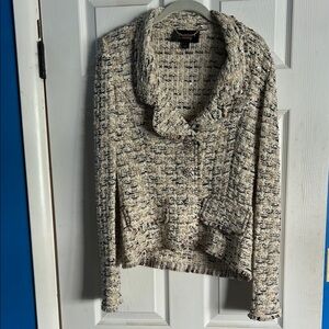 St. John Cream and Black Blazer Textured Suit Jacket